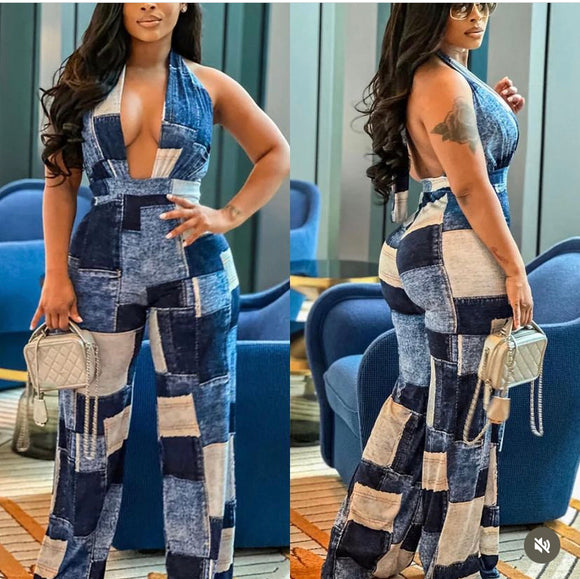 Denim Print Jumpsuit