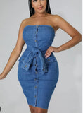 Suga Denim Waist Tie Dress (light denim)