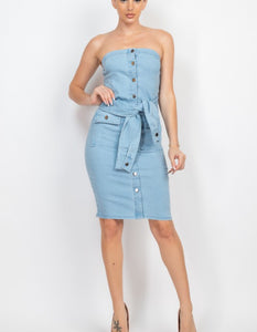 Suga Denim Waist Tie Dress (light denim)