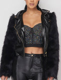 PU Jacket with Fur Sleeve