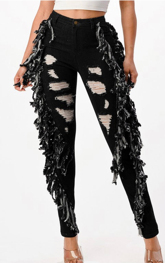 Black Side Fringe Jeans